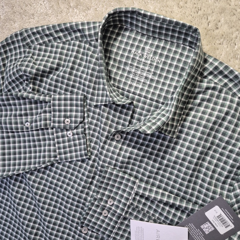 Mack Weldon Airflex Shirt 2XL Green Gingham Check Performance Sustainable New